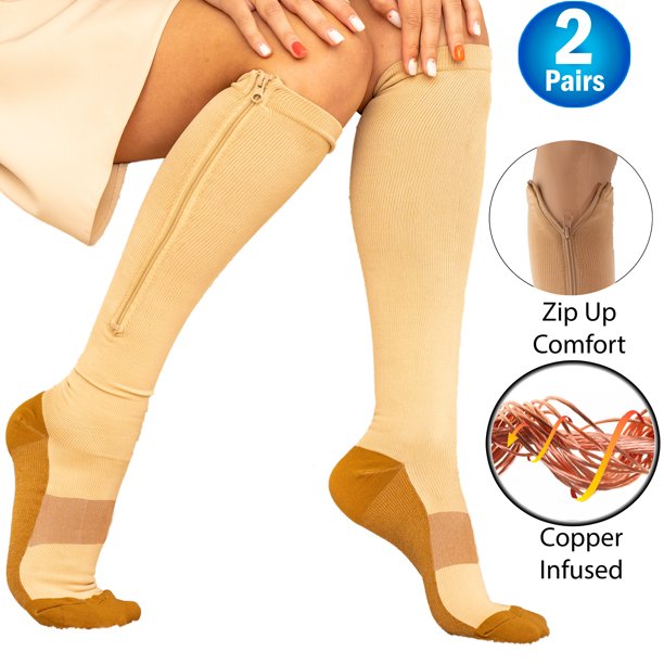 Copper Zipper Compression Socks w/ Closed Toe Knee High Support