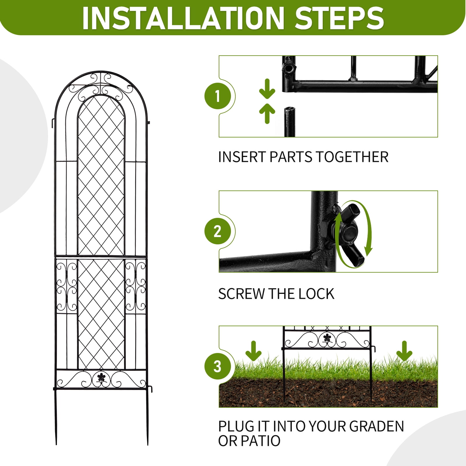 Xilee 2 Pack 16 x61 in Durable Garden Trellis for Climbing Plants,Wire Lattice Grid Panel for Climbing Plants Outdoor Roses Vine Cucumbers Vegetables Flower Support Black