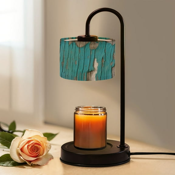 Candle Warmer Lamp with Timer, Peeling Turquoise Paint Weathered Wooden Planks Non-slip Wireless Remote Control Wax Melts Warmer with 4 Bulbs for Home Office Dorm, Birthday Gifts for Women