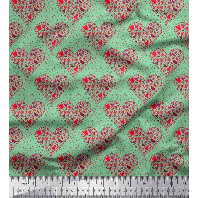 Soimoi Rayon Fabric Bird & Heart Decor Fabric Printed Yard 42 Inch Wide