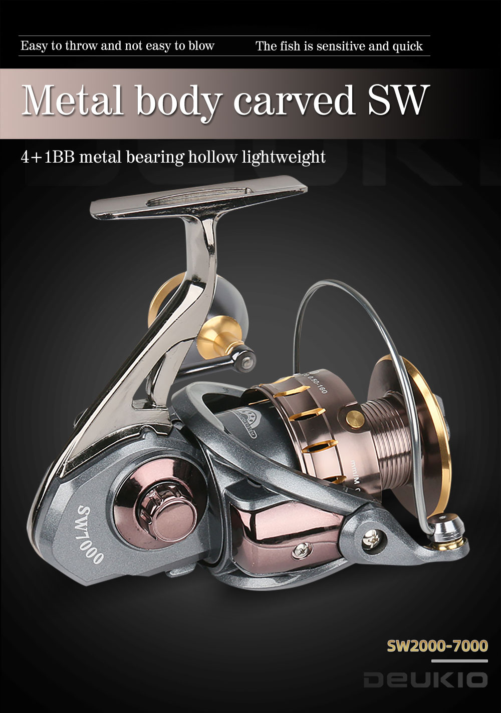 DEUKIO Spinning Reel SW2000-7000 Metal Bearing 4+1BB Metal Body Rocker Grip High Quality Fishing Reel Saltwater Freshwater