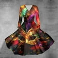 thumbnail image 2 of JGNGSHN Women's Mardi Gras Dresses Trendy Long Sleeve V Neck Dress Mardi Gras Mask Printed Pleated Dresses, 2 of 6