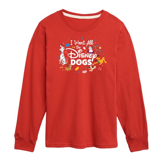 Disney Classics - Cats & Dogs - I Want All The Disney Dogs - Toddler And Youth Long Sleeve Graphic T-Shirt
