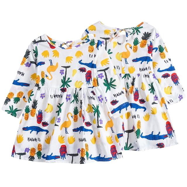 KYAIGUO Robe de Printemps pour Filles 6M-6T Manches Longues Robe en Coton à Fleurs Automne Décontractée Imprimés Robe de Plage pour Bébé Nourrisson Tout-Petit