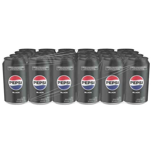 Pepsi Black, Refresco Sabor Pepsi sin Azucar, lata de 355 mililitros. Paquete de 24