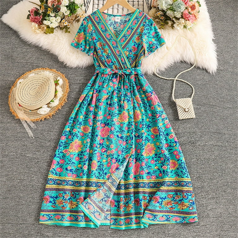 Girl Boho Dresses National Dress Easter Dresses Birthday Party Princess  Dress Sundress Trendy Outfit Fashion Cothes #Blue 9-10 Years - Walmart.com
