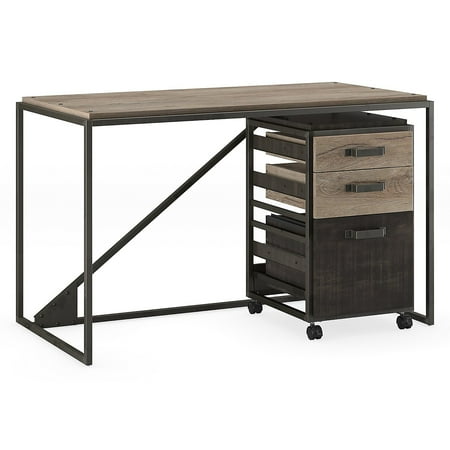 UPC: 0042976074272 | Bush Furniture Refinery 50W Industrial Desk w/3 Drawer Mobile File Cabinet Gray RFY006RG