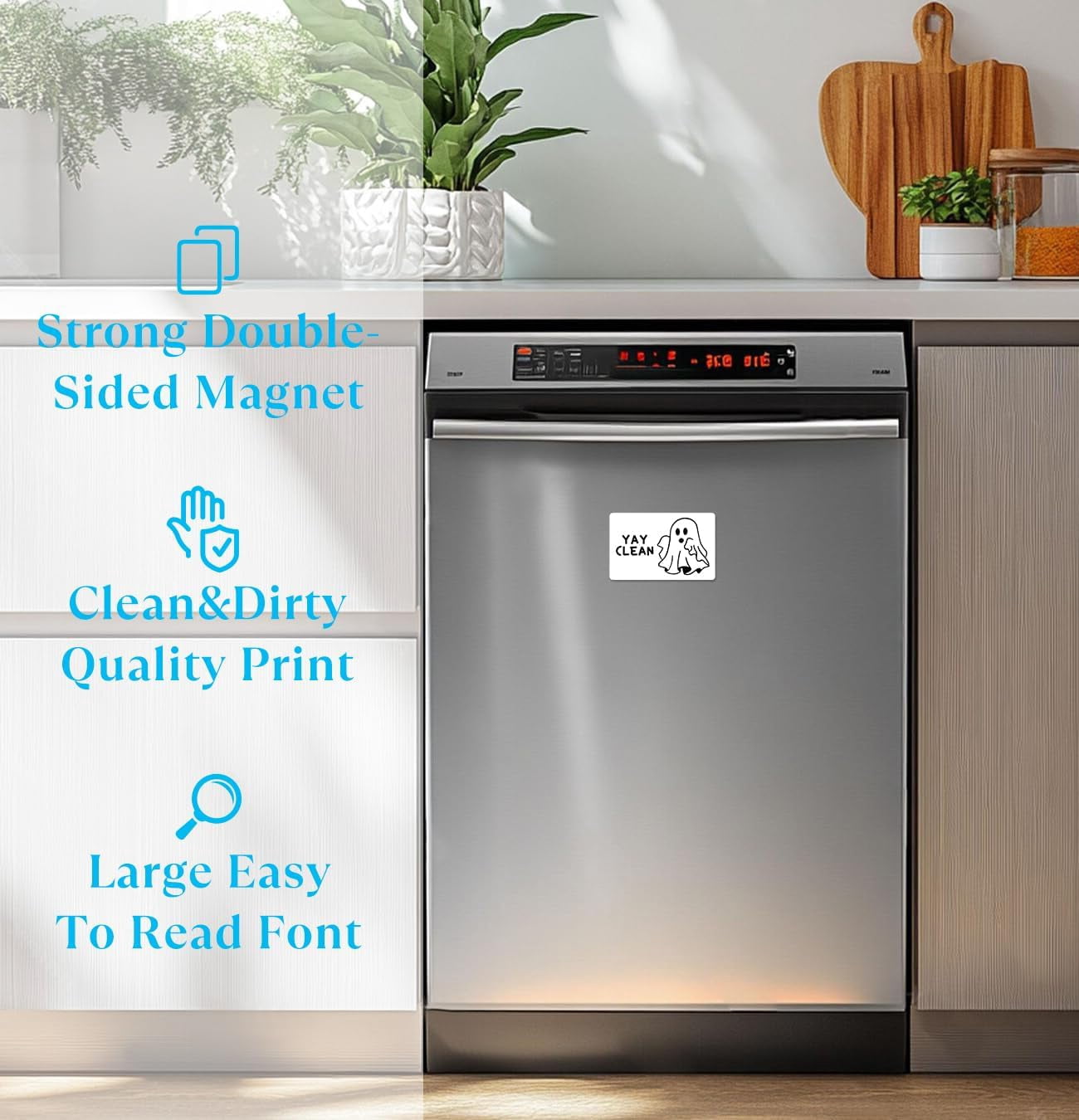 Funny Dishwasher Magnet Clean Dirty Sign,Cute Cartoon Specter Universal Double Sided Refrigerator Magnet,Double Sided Reversible Dish Washer Magnet Signfor Kitchen Home Accessories Decor
