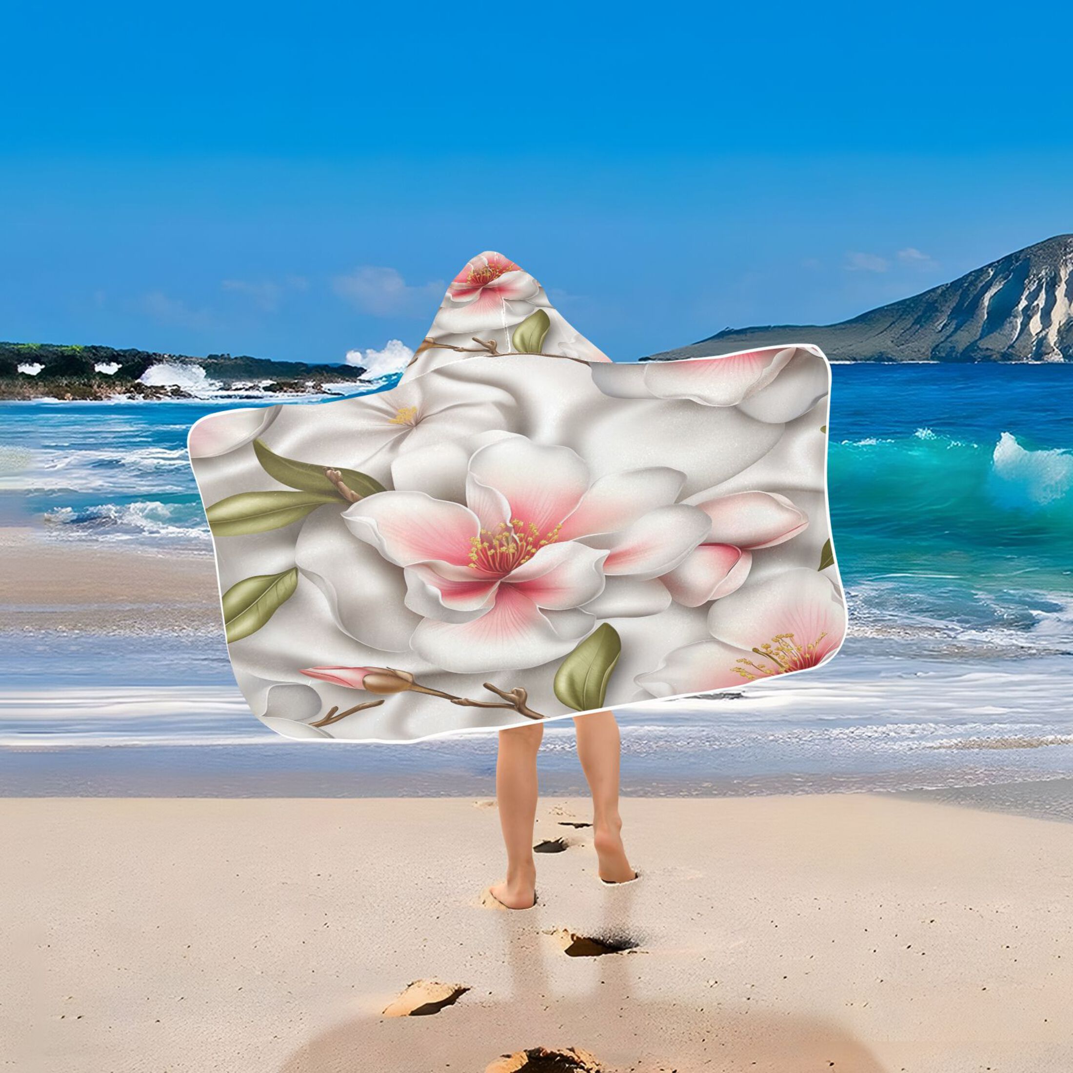 Botanical Garden Design 50x23.5" Baby Hooded Bath Towel Poncho, Quick-Dry and Triangle Pocket, Kids' Essential