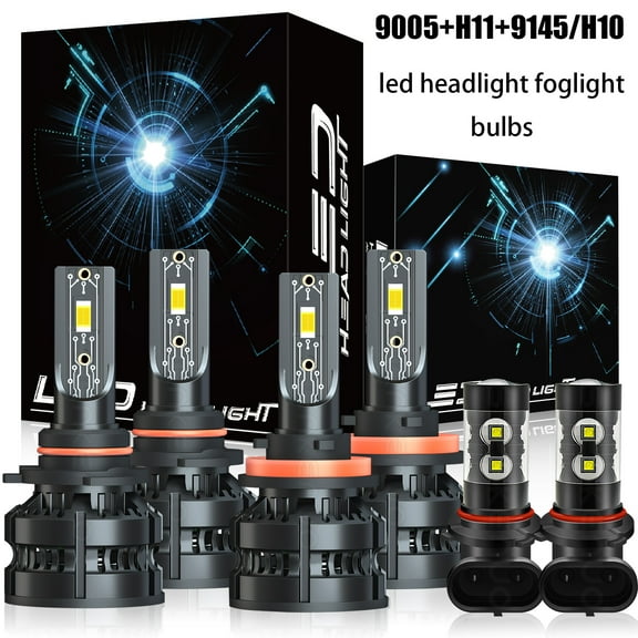 LED Headlight   Fog Light Bulbs 9005 H11 9145 Combo For Chevy Tahoe 2015-19