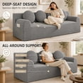 thumbnail image 4 of SESSLIFE 3 Seater Sofa Couch, Comfy Extra Deep Seat Cloud Couch with 3 Pillows and Side Pockets, Corduroy Low Profile Floor Sofa for Living Room, Compact No Assembly Couch, Light Grey, 4 of 8