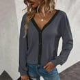 thumbnail image 4 of Vedolay Womens Fashion Button Down V Neck Soft Knit Cardigan Sweaters Dark Gray,M, 4 of 5