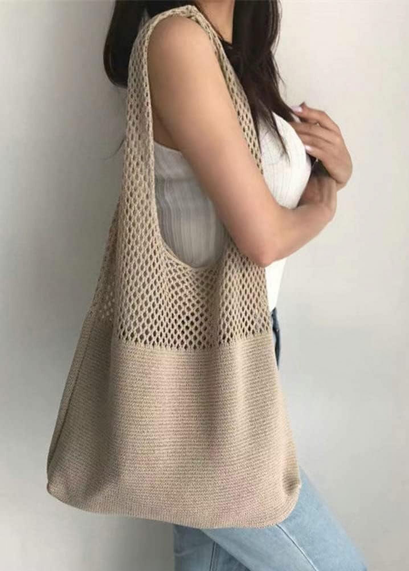 Kukuzhu Women's Handwoven Aesthetic Tote Bag Crochet Woven Hobo Bag Summer Knitted Cute Shoulder Bag Travel Shopping Grocery