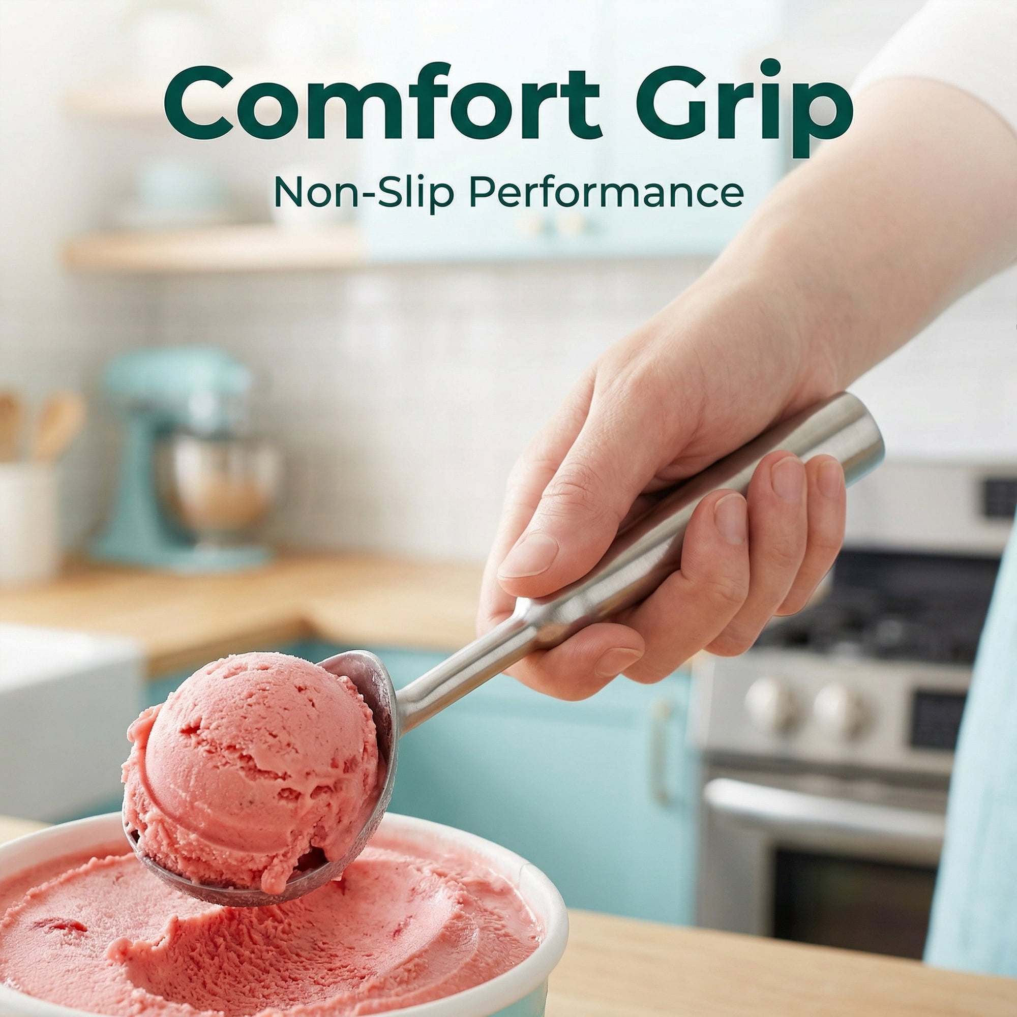 Unique Bargains Stainless Steel Ice Cream Scoop for Use and Cleaning Silver 8.3in
