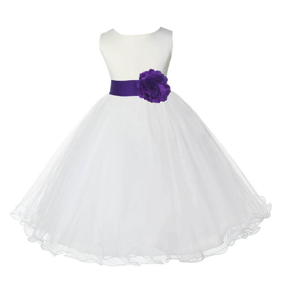 Ekidsbridal Satin Ivory Cadbury Tulle Rattail Edge Flower Girl Dresses for Communion Baptism Christening Gown Wedding Pageant 829S 6