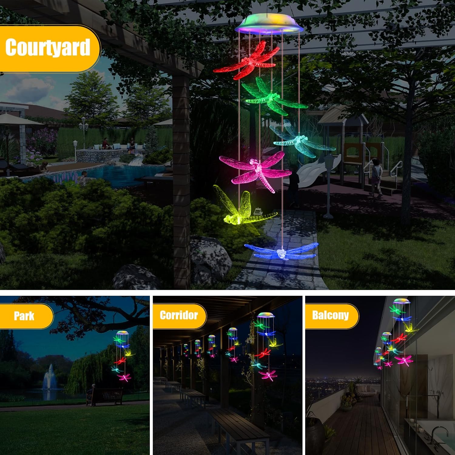 Qoosea Solar Dragonfly Wind Chimes Color Changing photo 2