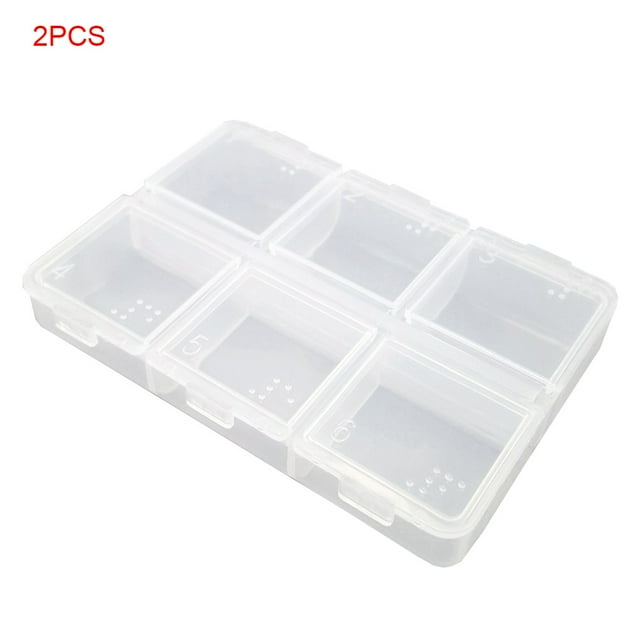 2 Pieces Pill Case 6 Slots Travel Pill Storage Box Plastic Portable Jewelry Empty Container Organizer