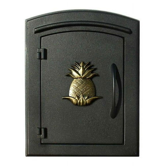 14 in. Manchester Non-Locking Column Mount Mailbox with Decorative Pineapple Logo in Black