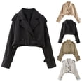 thumbnail image 3 of Women Long Sleeves Cropped Trench Jacket Cropped Lady Casual Loose Coats Spring, 3 of 6