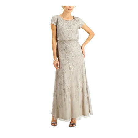 

PAPELL STUDIO Womens Silver Embellished Zippered Blouson Bodice Short Sleeve Round Neck Full-Length Formal Gown Dress 6