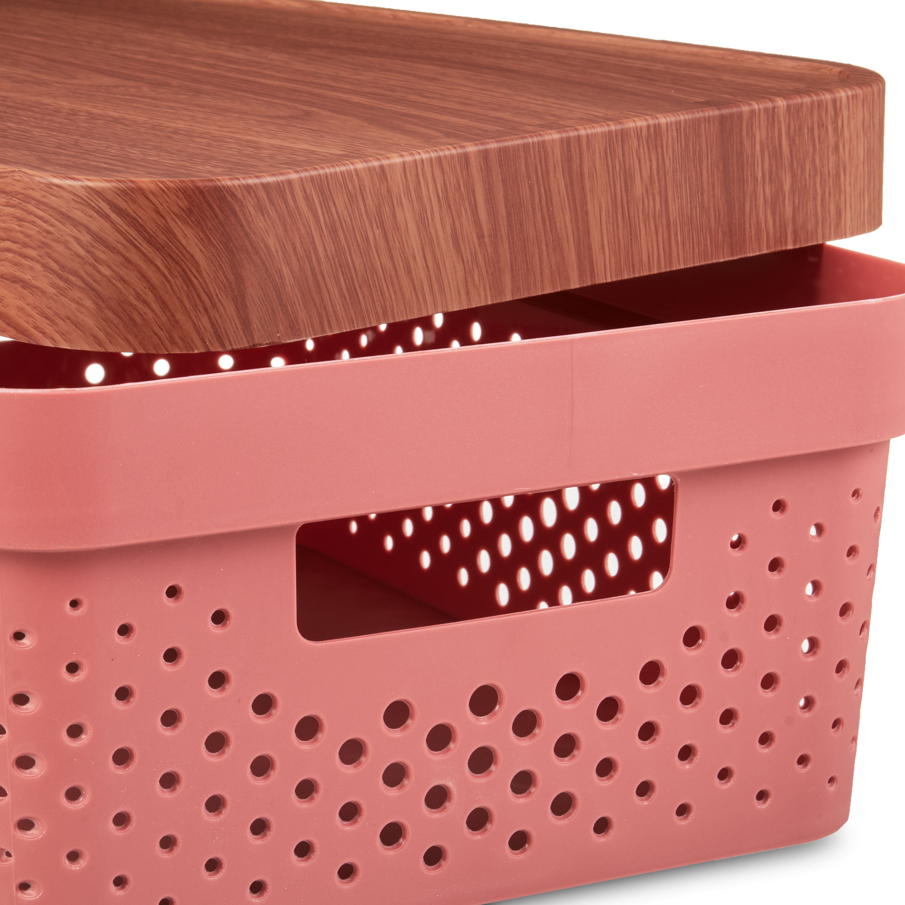 Pen+Gear Organizational Storage Box with Woodgrain Pattern Lid, Clear 