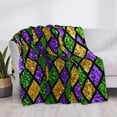 thumbnail image 3 of Balery Mardi Gras Shiny Green Purple Manta de Franela con Dibujo, Lujo Ultra Suave y Cálido, Antipelusa y Resistente a las Arrugas para Cama, Sofá, Camping -50"x40", 3 of 6