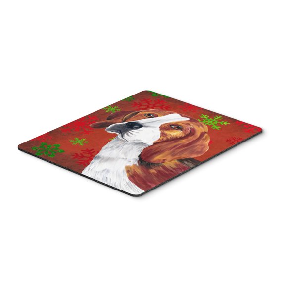 "Beagle Red and Green Snowflakes Holiday Christmas Mouse Pad Hot Pad or Trivet"