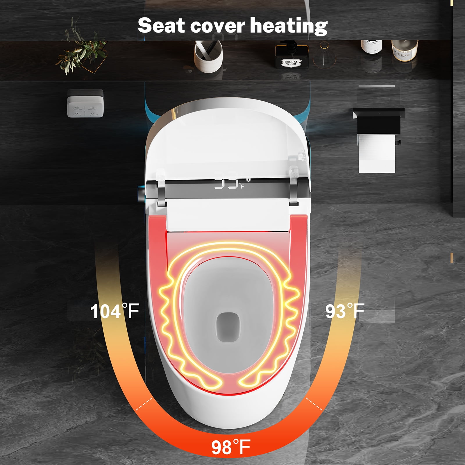 Smart Toilet with Heated Seat, Auto Flush and Foot Sensor, Modern One-Piece Toilet with Night Light, Quiet Close Lid, Water-Saving Dual Flush, 110V for US Bathrooms