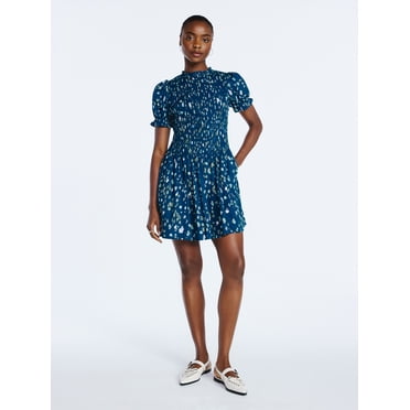 Scoop Women’s and Women's Plus Smocked Floral Mini Dress, Sizes XS-4X