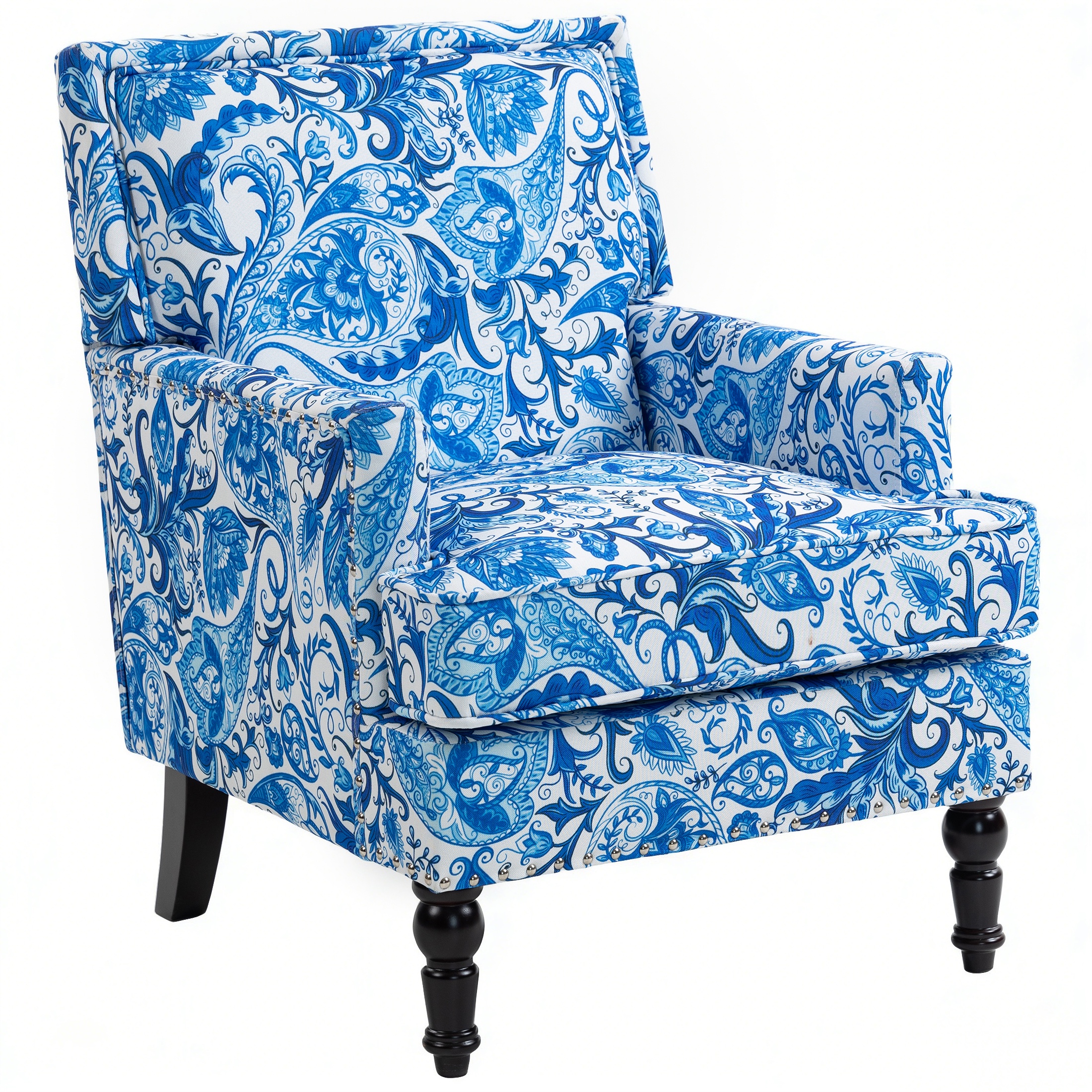 LEGAHOME Vintage Accent Chair, Upholstered Armchair with Nailhead Trim, Linen Fabric Arm Chair Comfort Reading Chair Lounge Chair for Living Room Bedroom Sunroom, Blue(1PC)