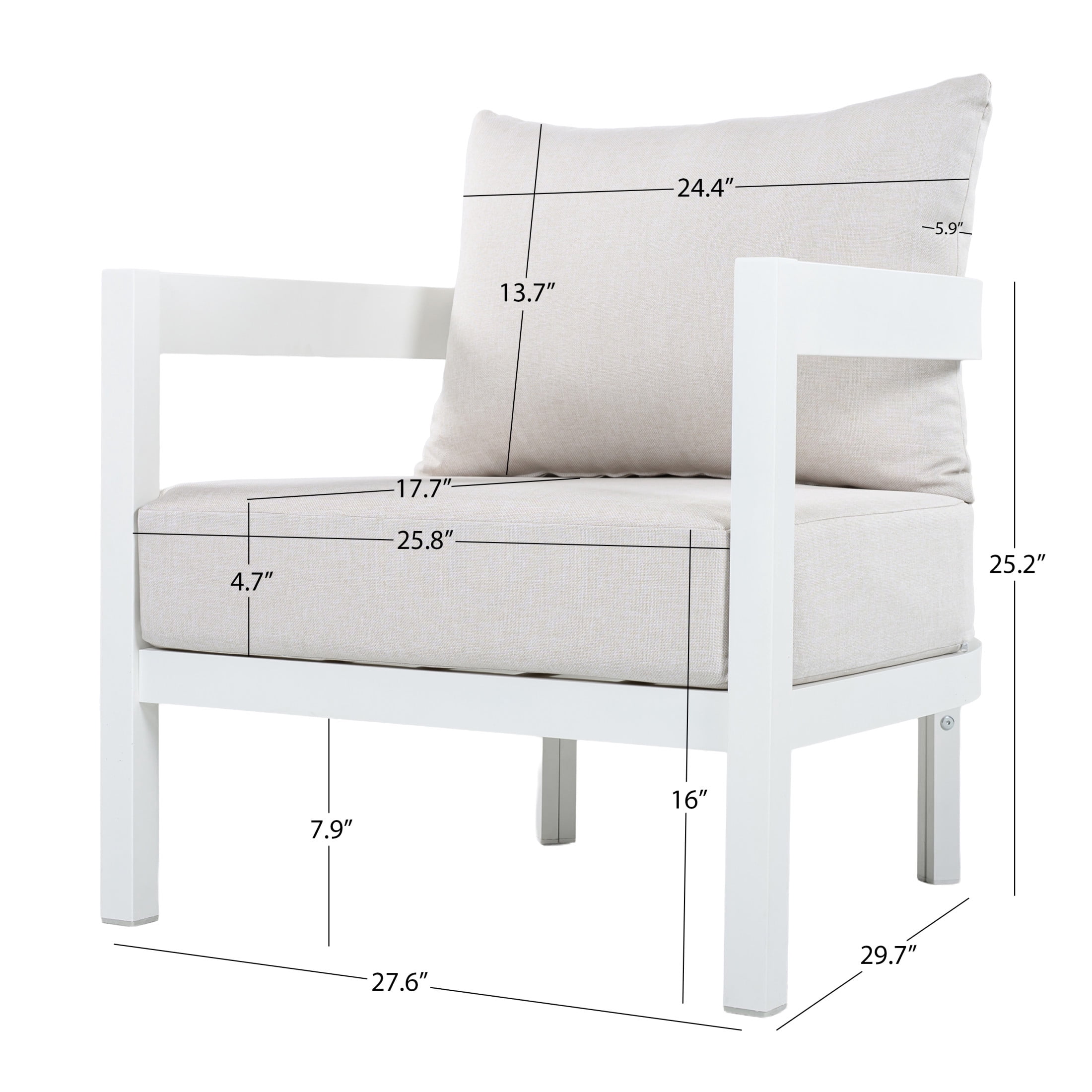 Christopher Knight Home Outdoor Curved Patio Accent Chair with Cushion, White + Beige