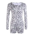 thumbnail image 3 of KOMOO Women Printed Rompers Long Sleeve V-Neck Buttons Bodycon Jumpsuit Shorts Bodysuits Oversize, 3 of 10