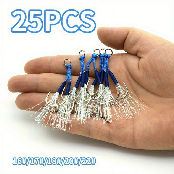 25Pair Double  Hooks Slow Jigging Fishing Jigs Hooks,Tackle Box,for Freshwater Saltwater,Jigs Assist Hook,Fishing Hooks Set14#  15# 16# 18# 20#