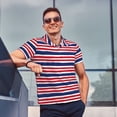 thumbnail image 4 of Uemuo USA Colors Stripes for Men’s Golf Shirt – Premium Pique Cotton Polo, Soft & Breathable Casual Short Sleeve Shirt, Comfortable Activewear for Sports & Leisure-X-Large, 4 of 6