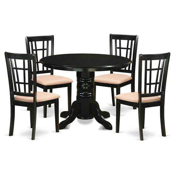 Atlin Designs 5-piece Wood Dining Set with Linen Chairs in Black