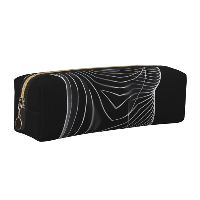 Balery Geometric Lines Dog Art Estuche de Lápices de Cuero Impreso, Estuche para Suministros de Arte, Estuche de Lápices con Cremallera, Estuche de Almacenamiento de Papelería