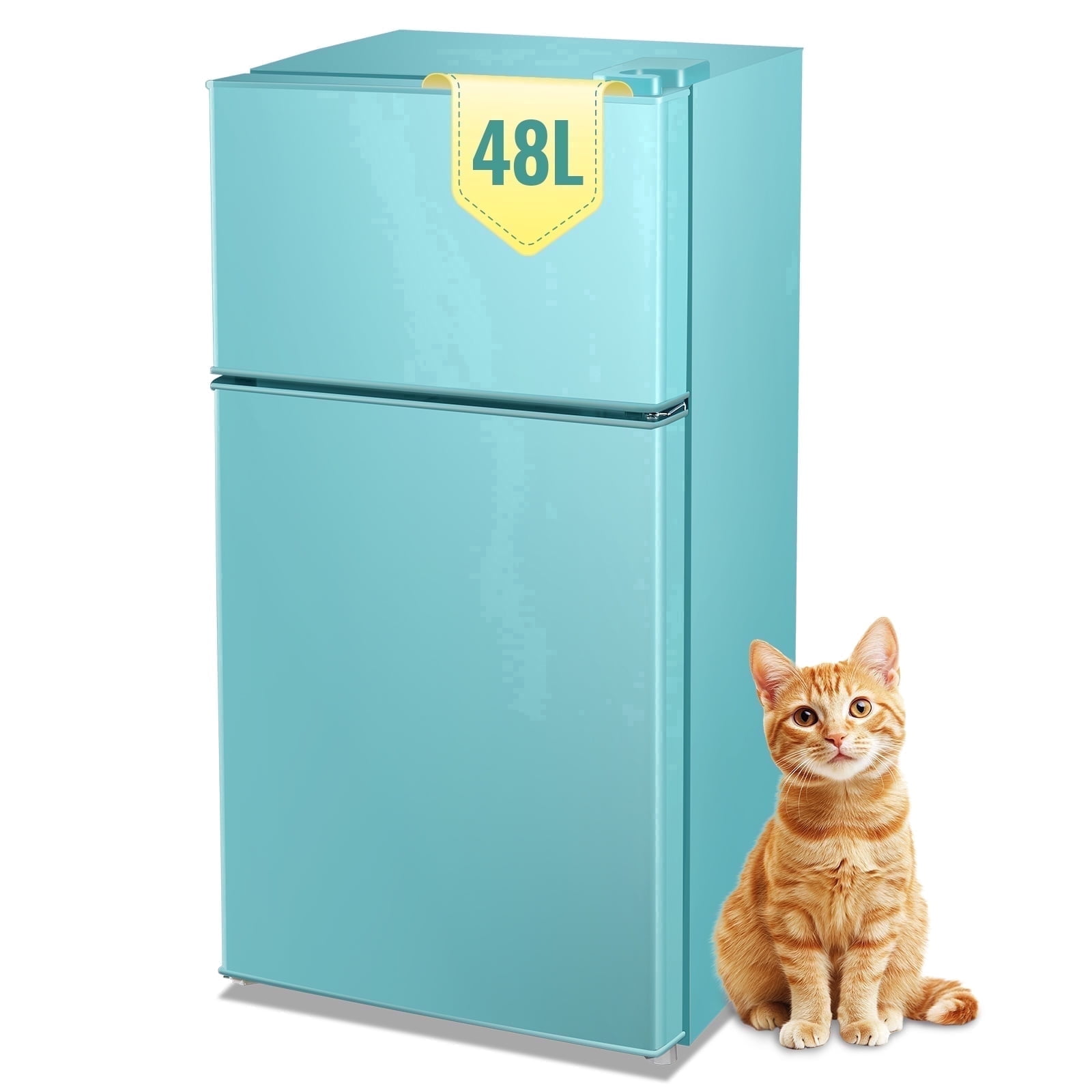 DEMULLER Small Refrigerator with Freezer 48L Blue Mini Refrigerators Dorm Fridge Removable Shelves