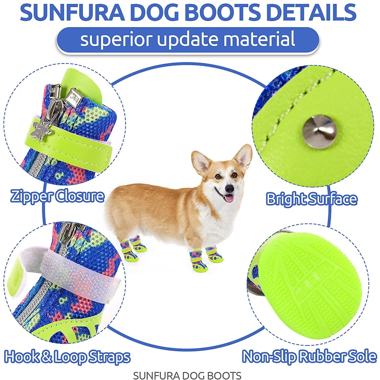 Breathable Outdoor Mesh Dog Booties with Adjustable Straps and Anti-Slip Durable Waterproof Sole Puppy Paw Protector with Zipper Closure for Small Dogs SUNFURA Camo Dog Boots Pet Shoes 
