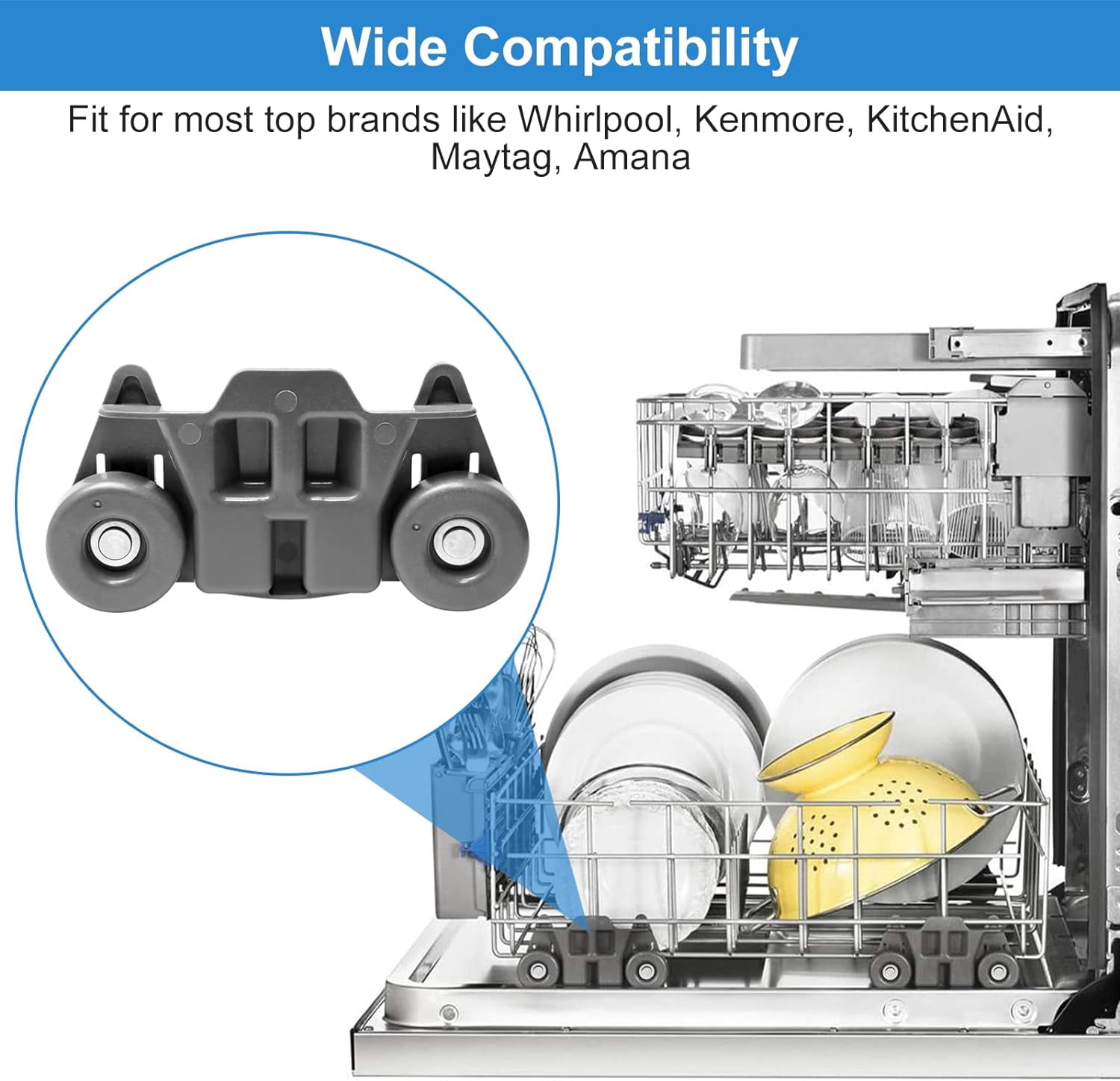 Aniceparthy W10195416V Dishwasher Wheels Lower Rack (Pack of 4),Compatible for KitchenAid Whirlpool Maytag Dishwasher, Durable Lower Dishrack Wheels,Replace W10195420 AP5983730