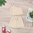 thumbnail image 2 of LNMQLPDBS Baby Sets for Girls Solid Color Pullover Sleeveless Ribbed One Shoulder Crop Top & Shorts 2pcs Outfifts Casual Sports Running Dance Set Toddler Girl Gifts 12 Month Girl Clothes, 2 of 3