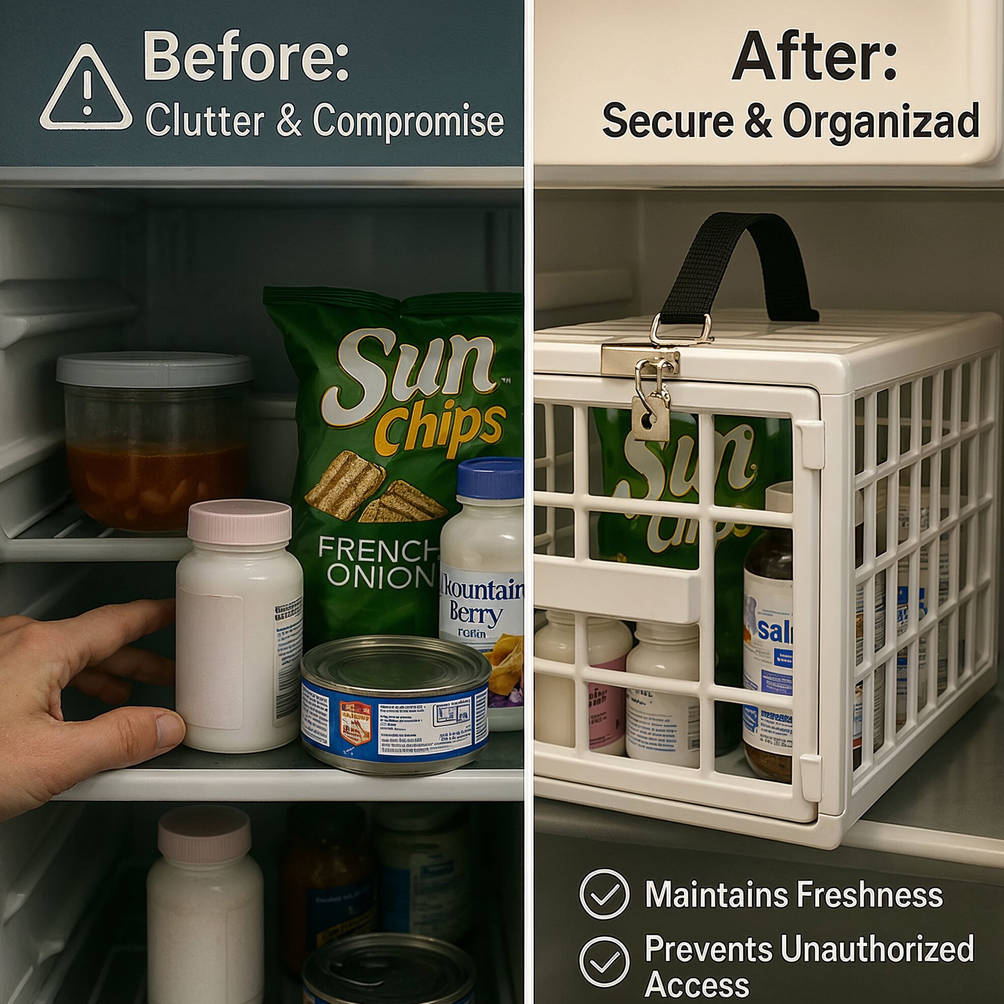 Fridge Locker Box - Secure Lockable Storage for Snacks & Medicine, Portable Design