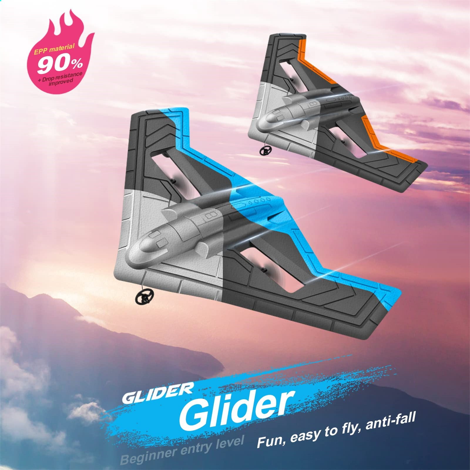 Remote Control Foam Glider Plane, RC Aircraft Toy with LED Light Stabilization, Anti-Fall Drone for Outdoor Flying - Blue (Battery Not Included)