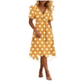 thumbnail image 3 of VBVC Women's Floral V-Neck Wrap Midi Dress,Short Sleeve Flowy A-Line Dress For Women,Ladies' Casual Gradient Summer Sundress with A Removable Belt,Yellow,S-3XL, 3 of 8