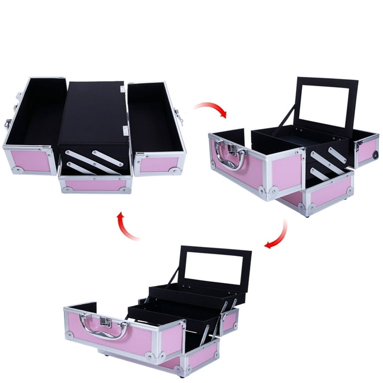 Zimtown 9x6x6 Pro Aluminum Makeup Train Jewelry Storage Box Cosmetic Bag  Lockable Case Organizer Pink