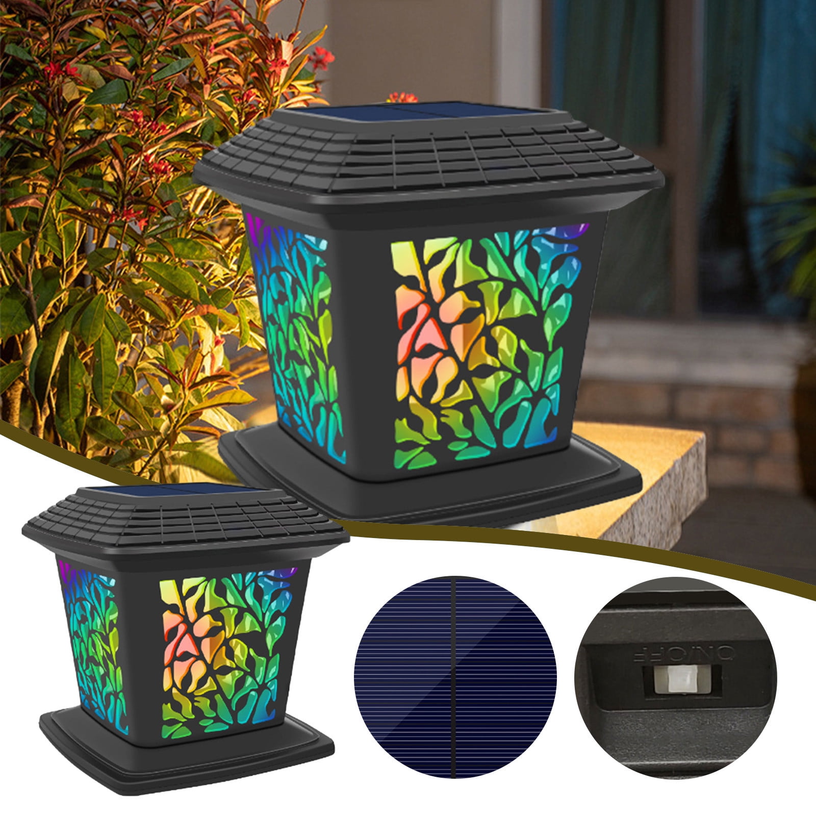 HOARBOEG Solar Post Lights Outdoor Fence Cap Light for Posts Patio Garden Decoration White Lighting Black，Lighting Solar Outdoor Post Cap Lights Light for Fence Solar Lights for Outside C