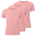 thumbnail image 3 of SGFCWSX Girls T Shirt 3 Pack Ribbed Knit Short Sleeve Crew Neck Cropped Slim Fit Casual Soft Basic Kids Daily Wear Tee Tops Pink Size 10, 3 of 8