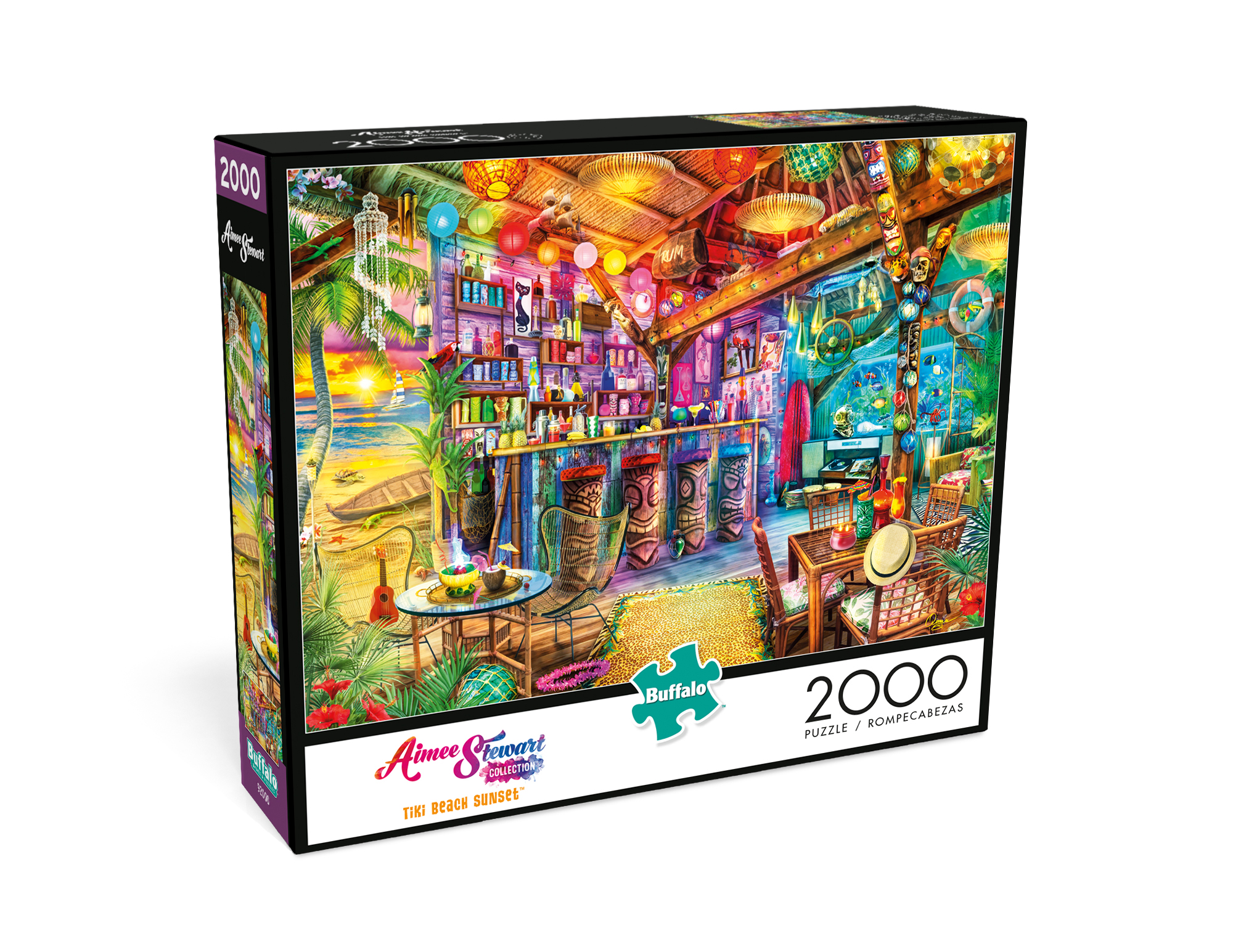 Puzzle Buffalo Games 1000 Pezzi – Aimee Stewart – Tiki Beach Sunset, Dimensioni 67,9x50,2 Cm, Con Poster Incluso, Fatto In USA