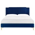 thumbnail image 4 of Platform Bed Frame, Tufted, Rivet Nailhead, Twin, Blue Navy, Velvet, Mid Century Bedroom, Modern Contemporary Boutique HB35560, 4 of 8