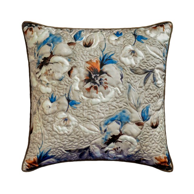 Throw Pillow Cover, Decorative Silver 16"x16" (40x40 cm) Throw Pillow Covers, Satin Floral & Quilted Throw Pillows For Couch, Nature & Floral Pattern Contemporary - Humming Floral