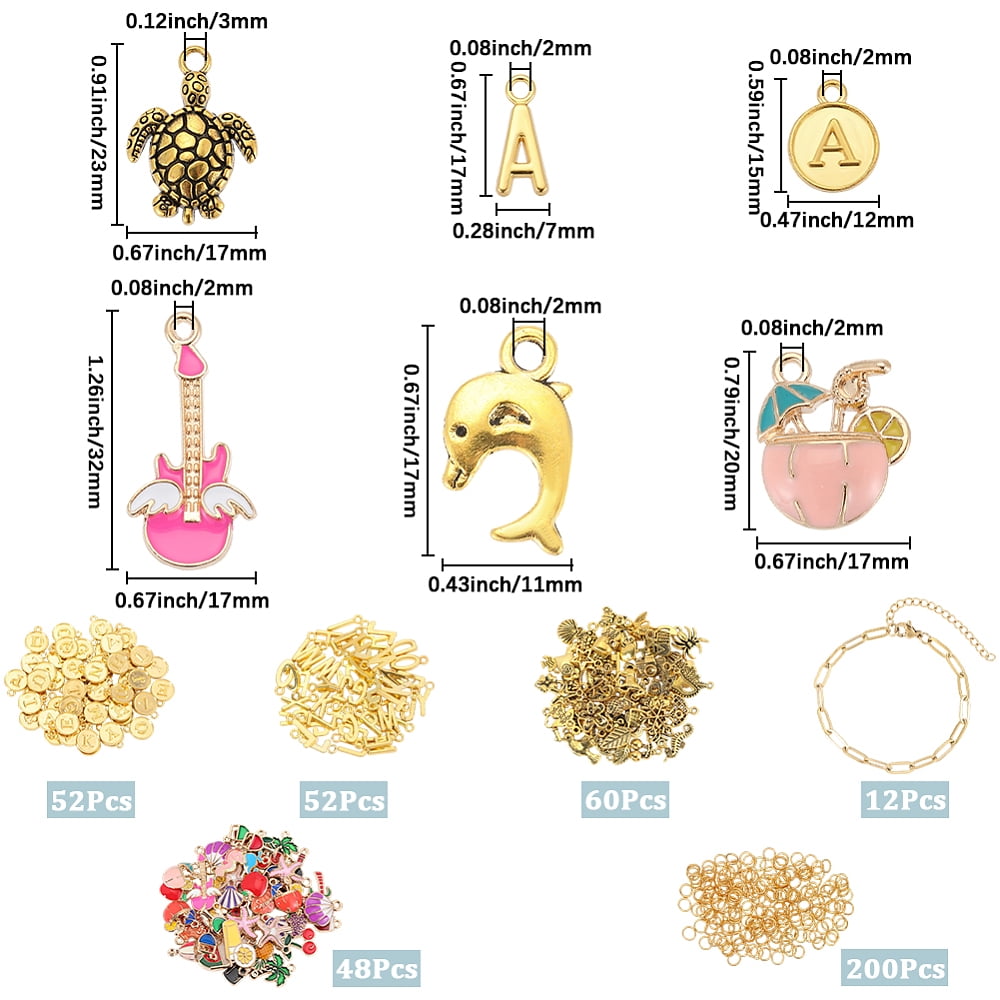 418Pcs Gold Charm Bracelet Making Kits Including 12Pcs Stainless Steel Paperclip Chain Bracelets 200Pcs Open Jump Rings 206Pcs Alloy Enamel Pendants